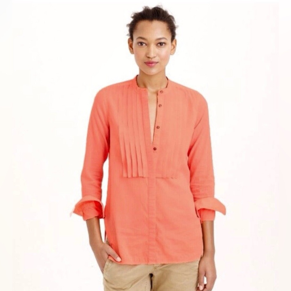 J.Crew Flamingo Neon Cotton Pinstripe Tunic Blouse Size 2